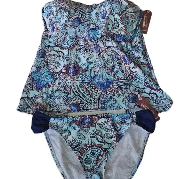 Arizona Jeans 2pc Strapless Paisley Print Blue Bikini Set XL NWT - Picture 1 of 6